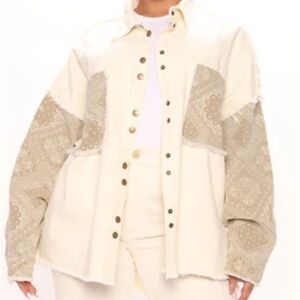 Oli & Hali Soft Brushed Canvas Cotton Bandana Contrast Raw Jacket Snap Shacket